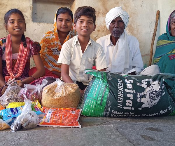 Family with gift of food